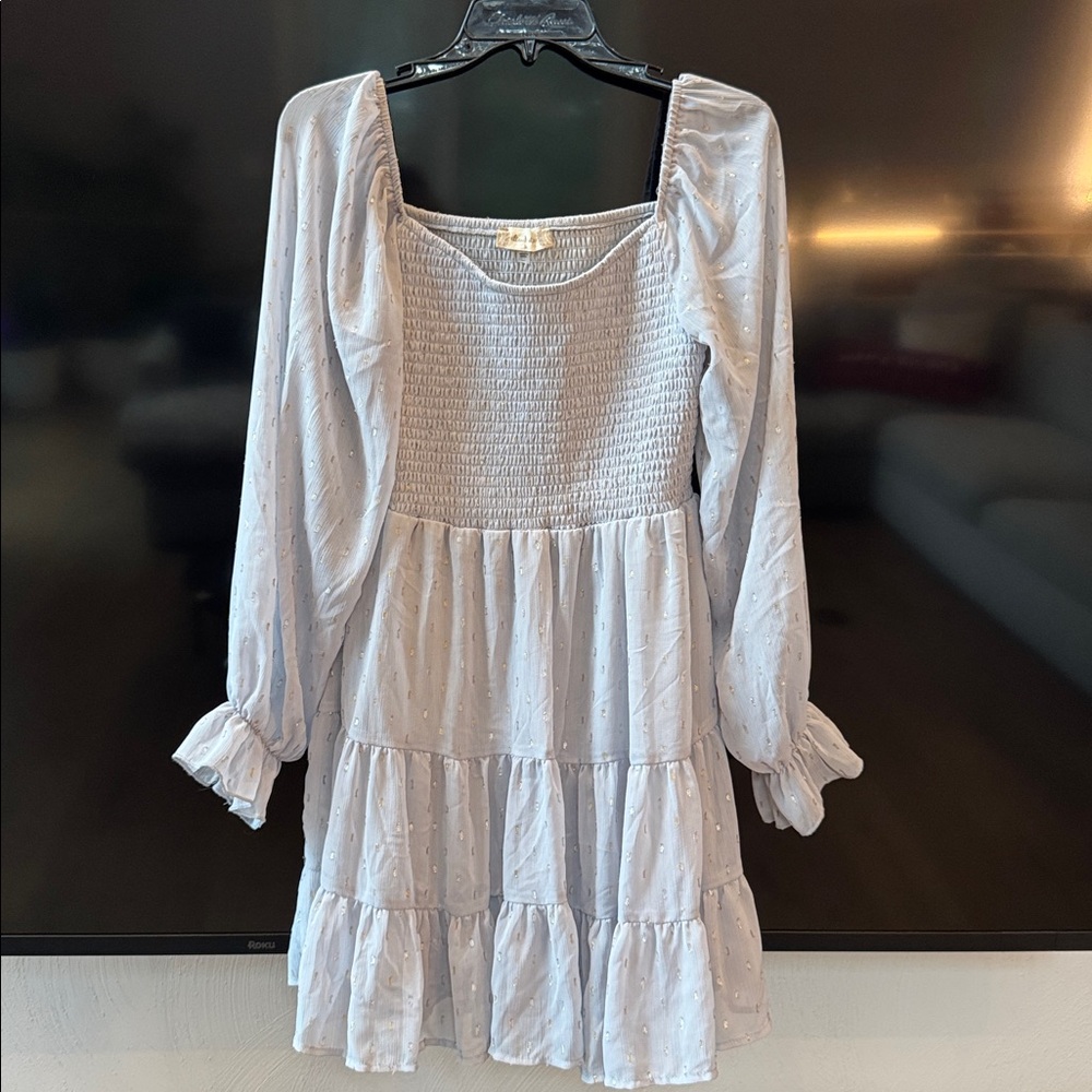 Altar’d State Coquette Smocked Mini Dress Puff Sleeves, Tiered Ruffles Size S